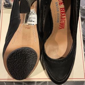 Brand new true religion black leather platform heels